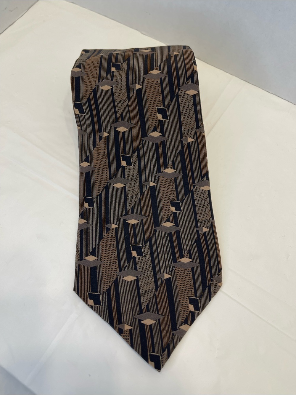 Oscar de la Renta Brown and Black Geometric Silk Tie